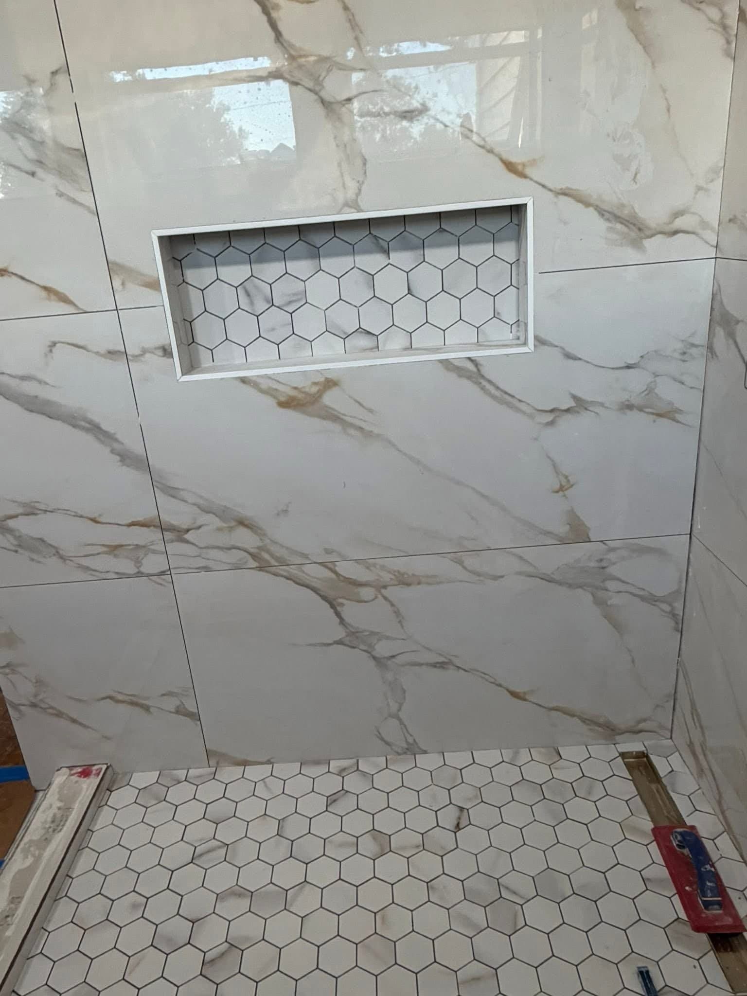 Polished Bianco Carrara Porcelain Shower Enclosure