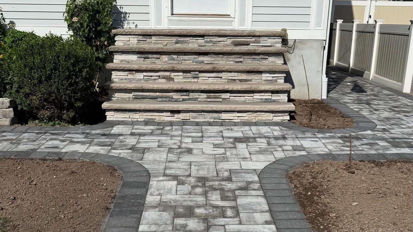 Geometric Pattern Paver Patio & Garden Border
