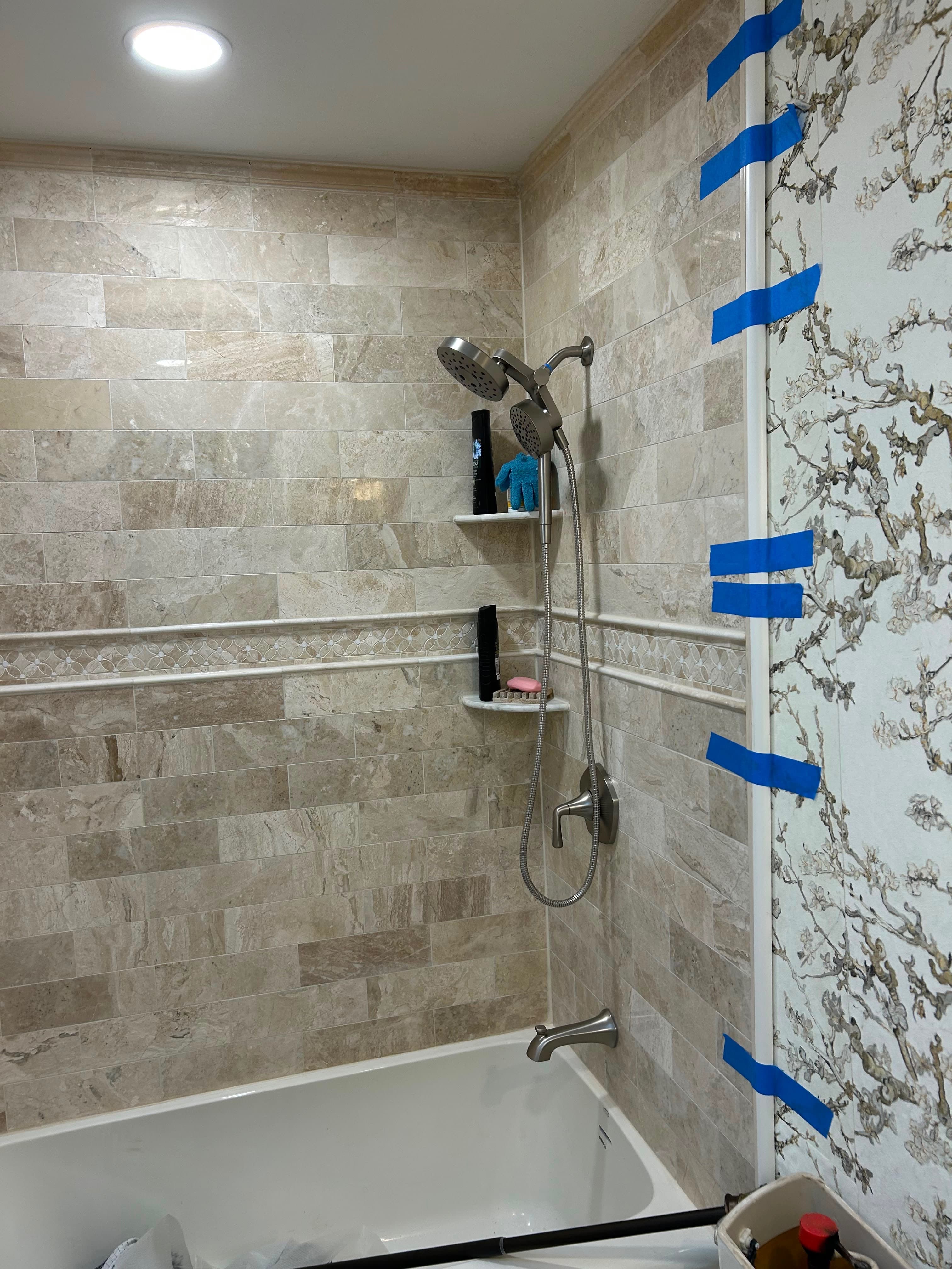 Modern Matte Porcelain Shower with Dual Showerhead Layout